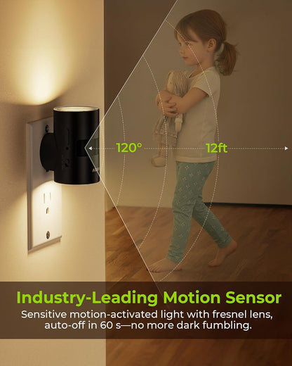 AUVON NL14110W2 Plug in Motion Sensor LED Night Light 2 Pack
