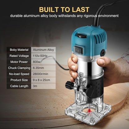 AMTOVL 800W Electric Hand Wood Trimmer Router Laminator Tool for DIY Woodworking