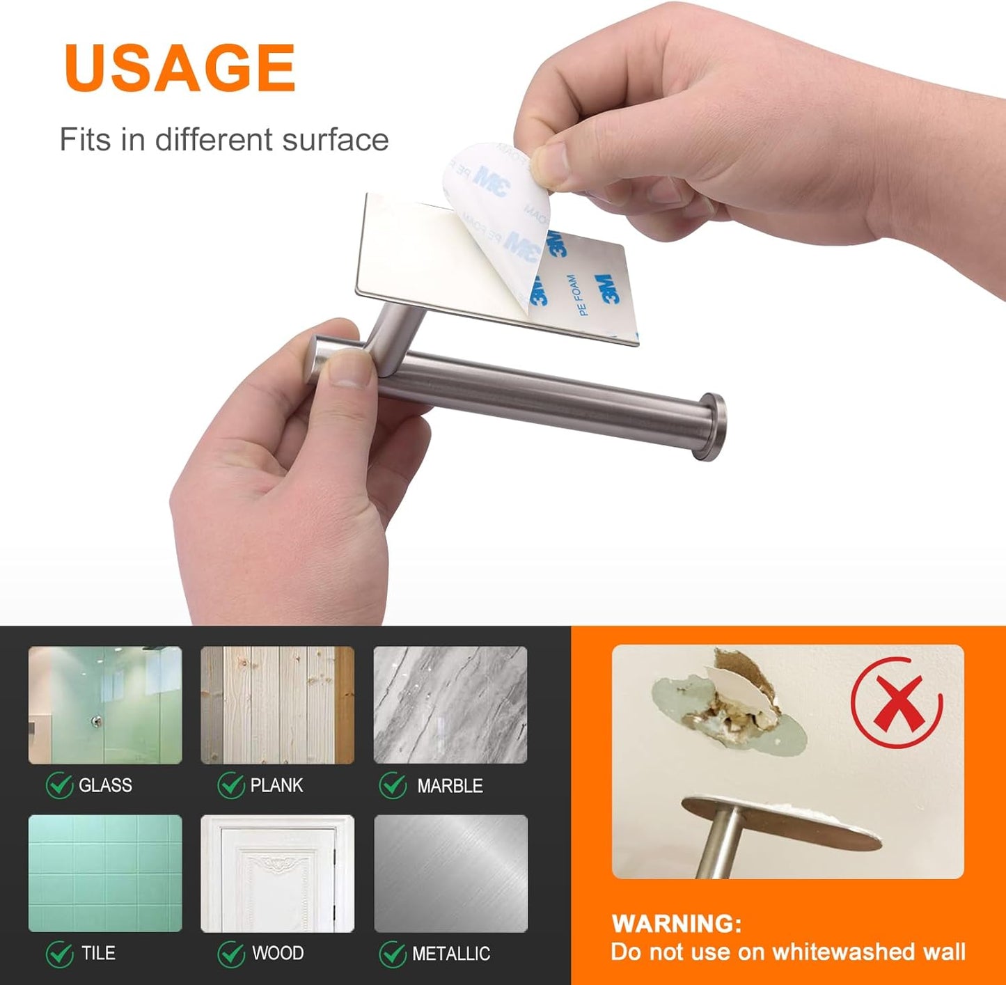 Ibergrif Self-Adhesive Stainless Steel Toilet Paper Holder Grey