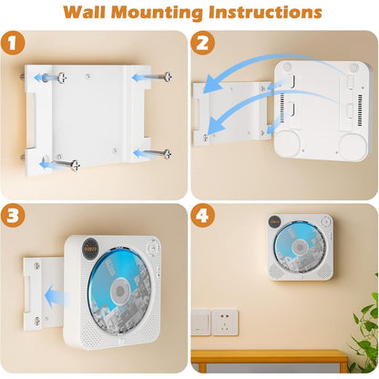 FELEMAN MPD001W Portable Wall-Mounted CD Player with Bluetooth, USB, Aux