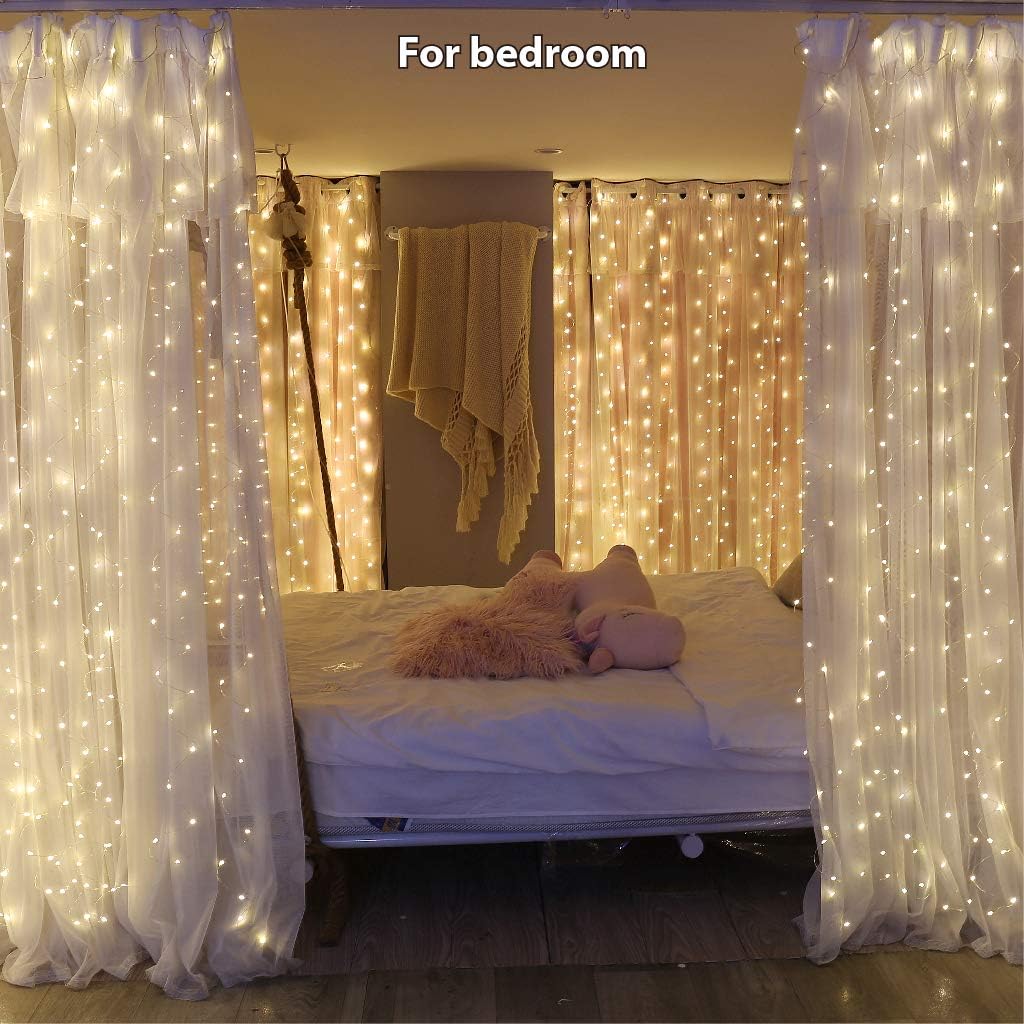 Barokee 300 LED Curtain String Lights with Remote, 8 Modes, USB Powered, IP44 Waterproof, Warm White, 3 x 3 m