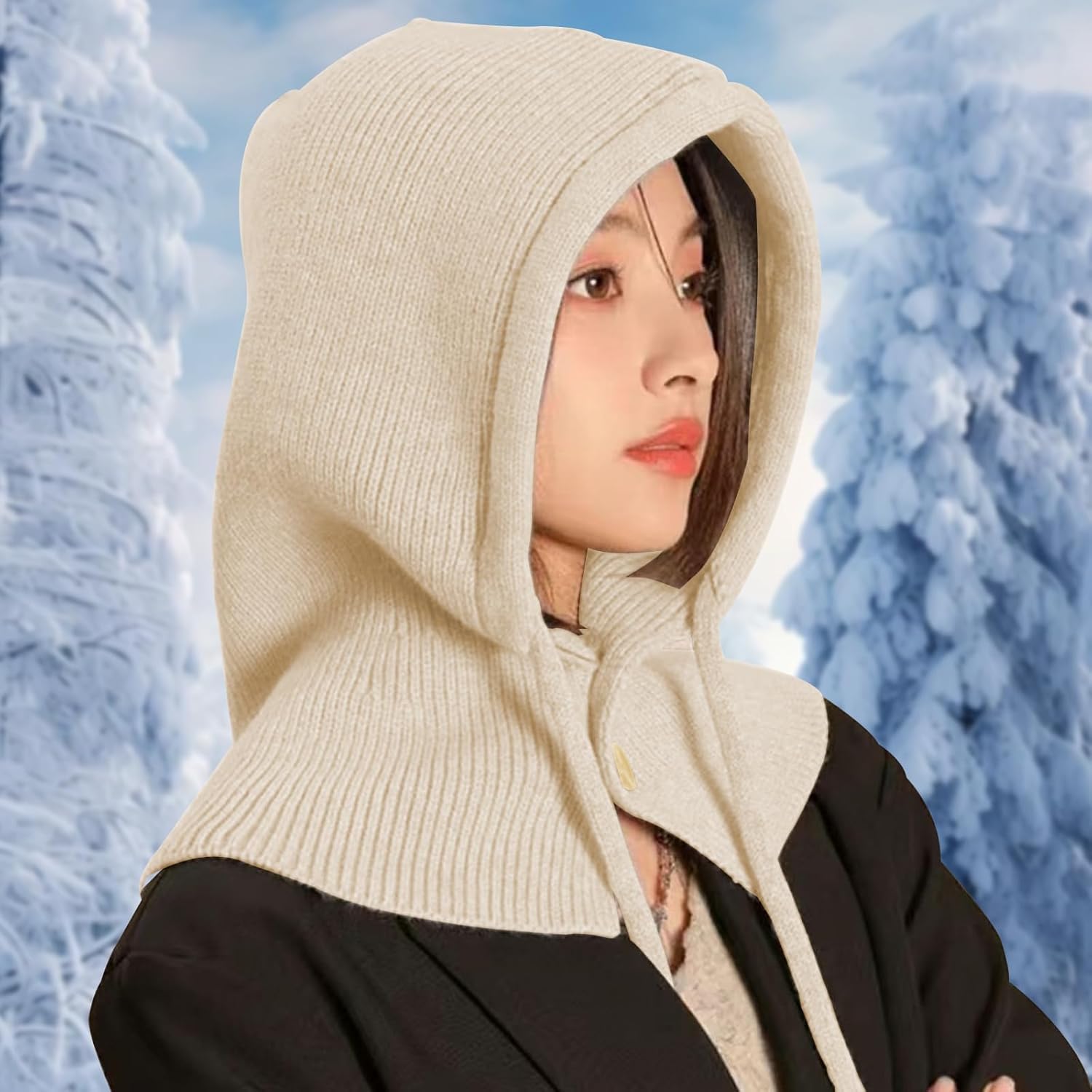 Cozy Thick Knit Beanie with Attached Scarf for Women Winter