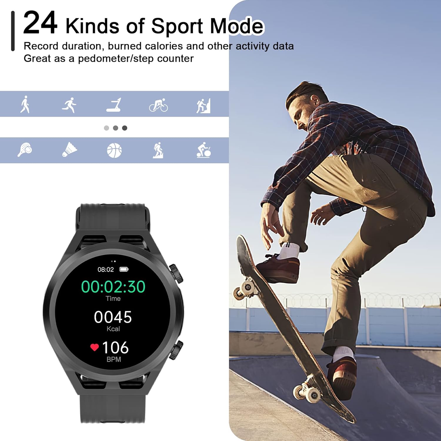 IOWODO R8Pro Waterproof Smartwatch with Call Answer, Music, 24 Sports