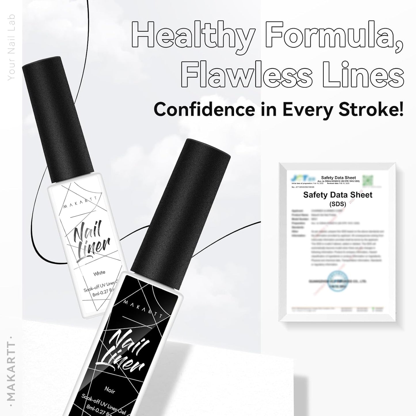 Makartt Pro Gel Nail Liner Set: White & Black, Precision Brush