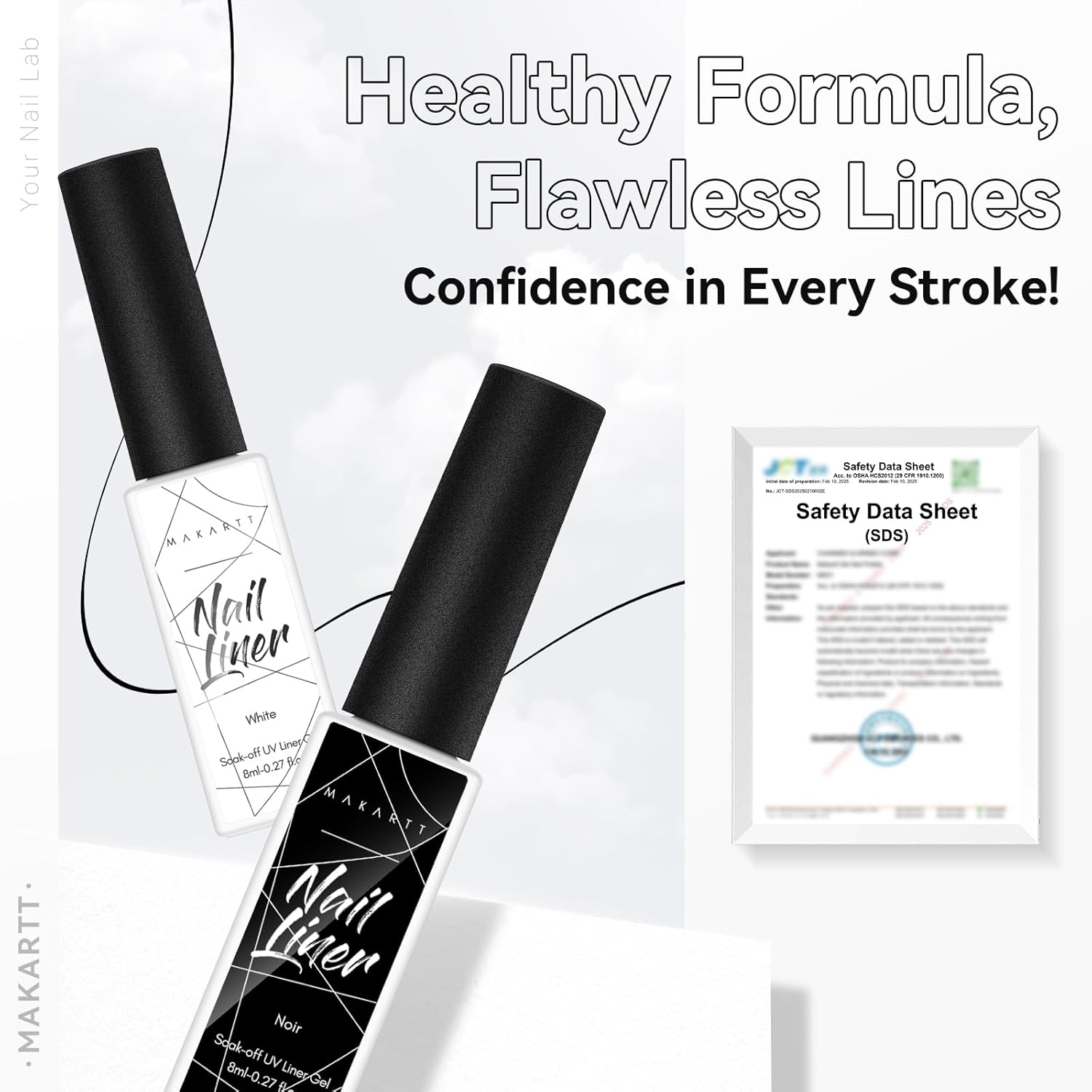Makartt Pro Gel Nail Liner Set: White & Black, Precision Brush
