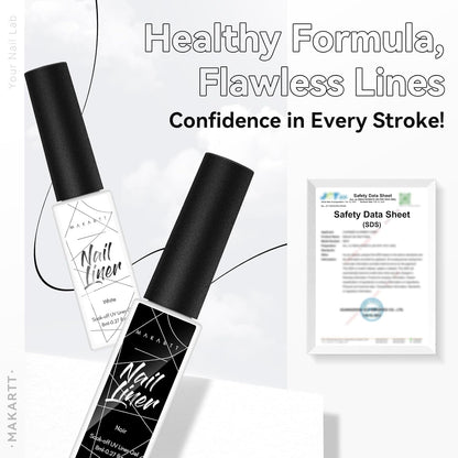 Makartt Pro Gel Nail Liner Set: White & Black, Precision Brush