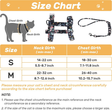 PETTOM Floral Cat Harness and Leash Set - Escape Proof Design