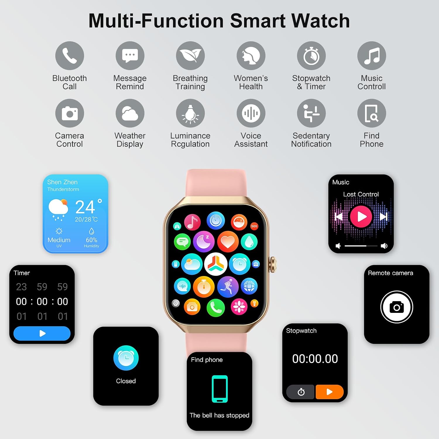Jugeman P99 Smart Watch 1.96" Touchscreen Fitness Tracker Soft Cyan