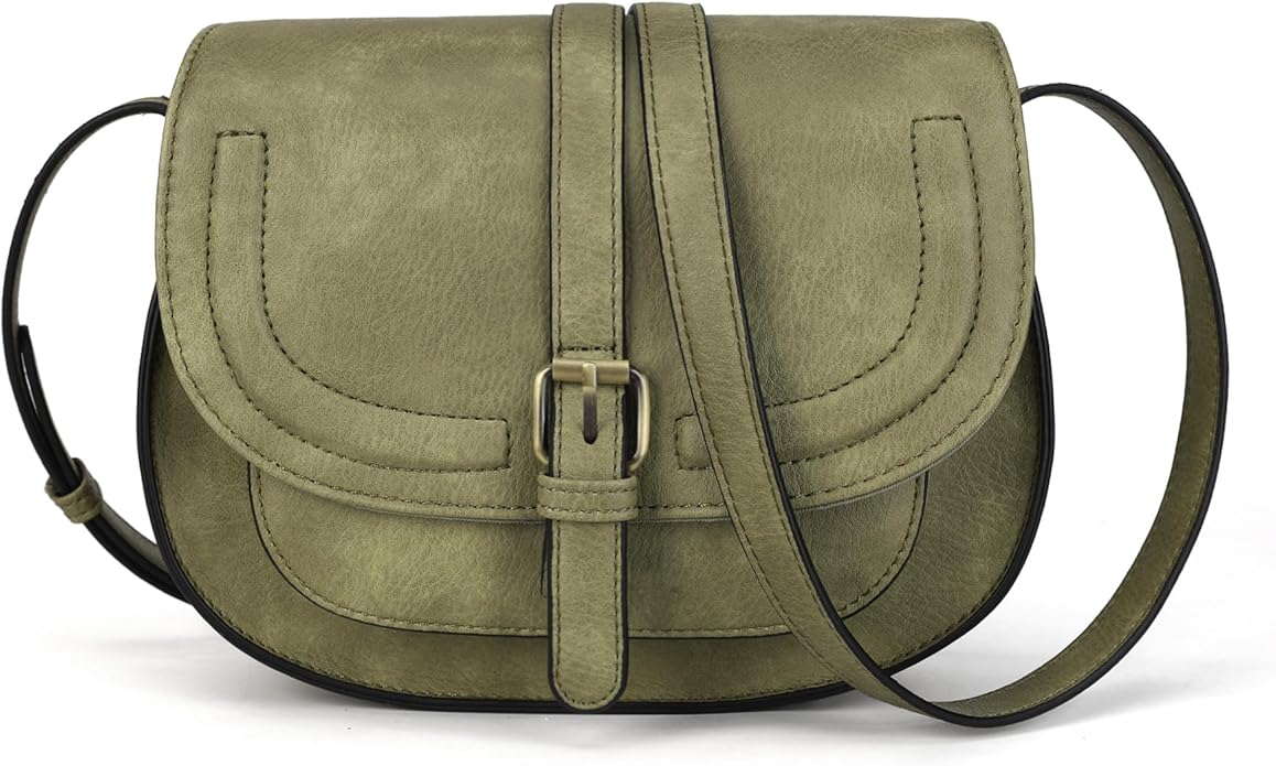 AFKOMST Boho Vegan Leather Small Saddle Crossbody Bag for Women