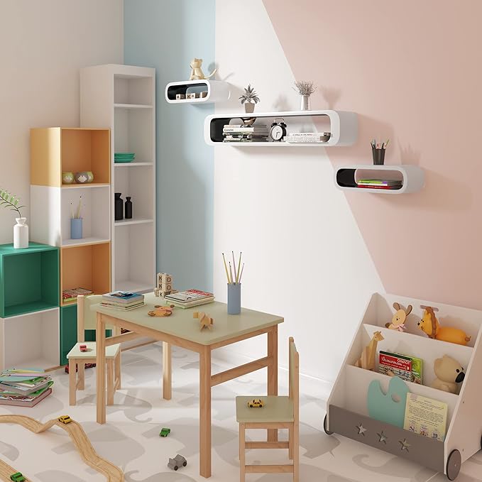 WOLTU Wall Shelf Set of 3 Oval Bookcase Cubes