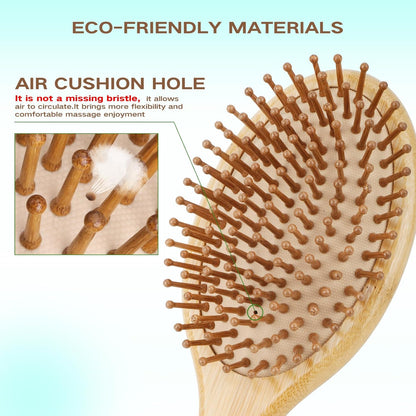 Eco Bamboo Hair Brush & Comb Set – 4 Piece