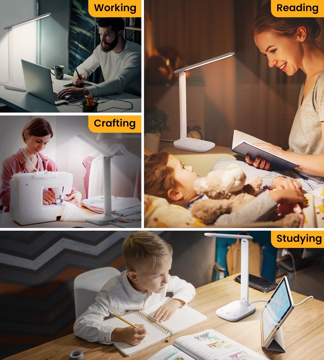 BSRANE ADL-001 LED Desk Lamp Eye-Caring 700 Lumen 5 Colour Modes USB Charging Port White
