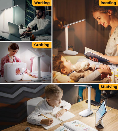 BSRANE ADL-001 LED Desk Lamp Eye-Caring 700 Lumen 5 Colour Modes USB Charging Port White