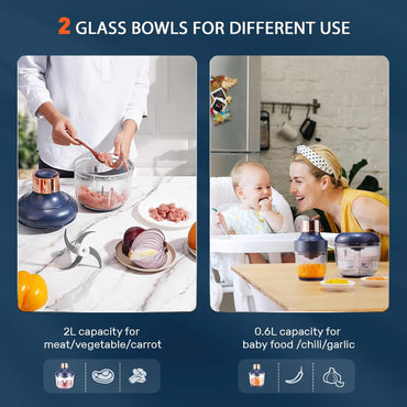 400W 2-Speed Electric Food Processor with Dual Glass Bowls