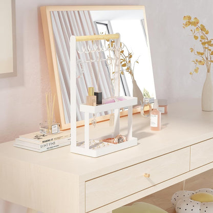 Lolalet 4‑Tier Jewelry Organizer Stand with 12 Hooks – White