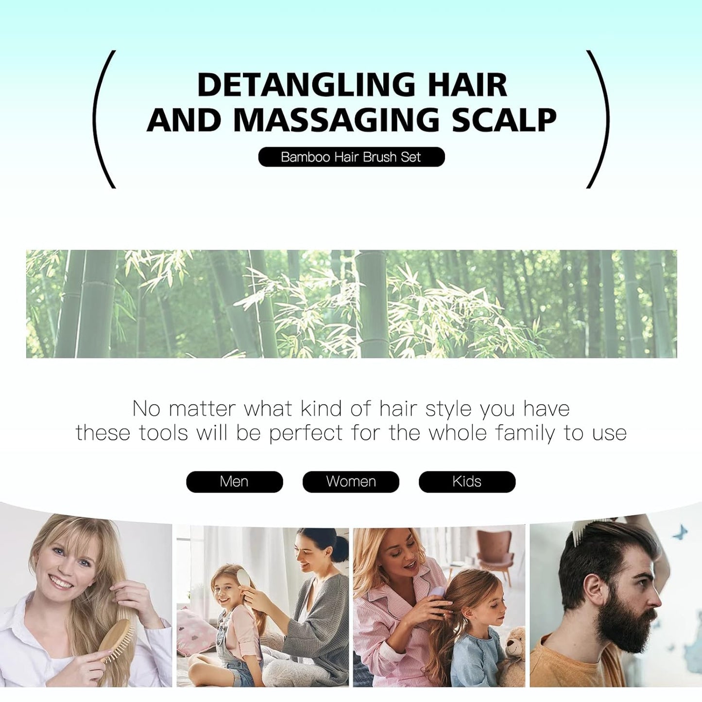 Eco Bamboo Hair Brush & Comb Set – 4 Piece