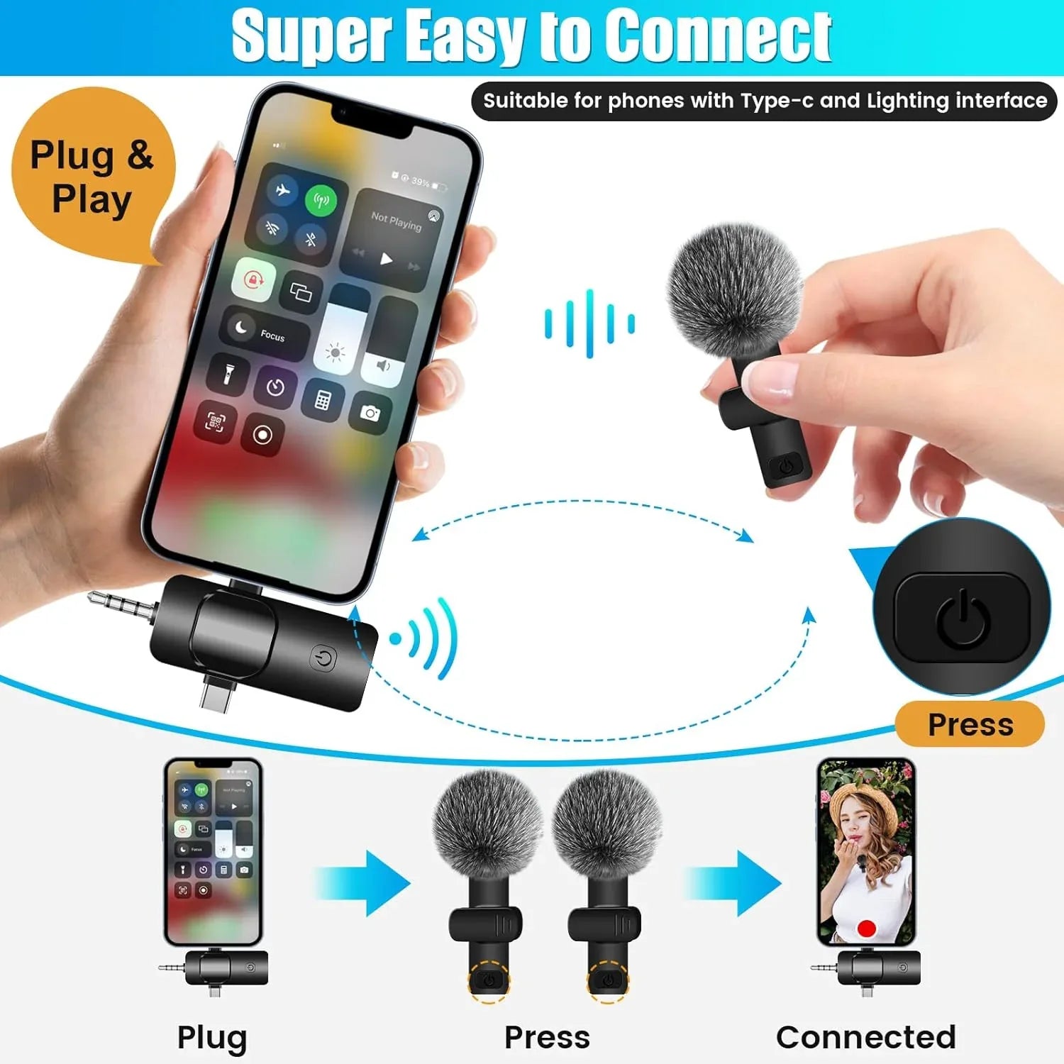 DAGIRT 4-in-1 Wireless Lavalier Mic – Ultra‑Low Delay, 65ft Range - Gomix Brands Outlet