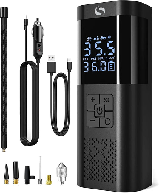 SERVOMASTER Portable Electric Air Pump: 150 PSI Cordless Tire Inflator with LED Light