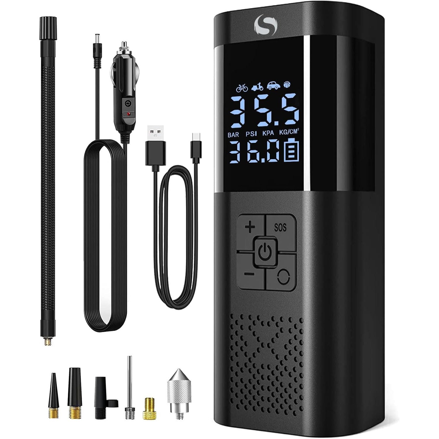SERVOMASTER Portable Electric Air Pump: 150 PSI Cordless Tire Inflator with LED Light
