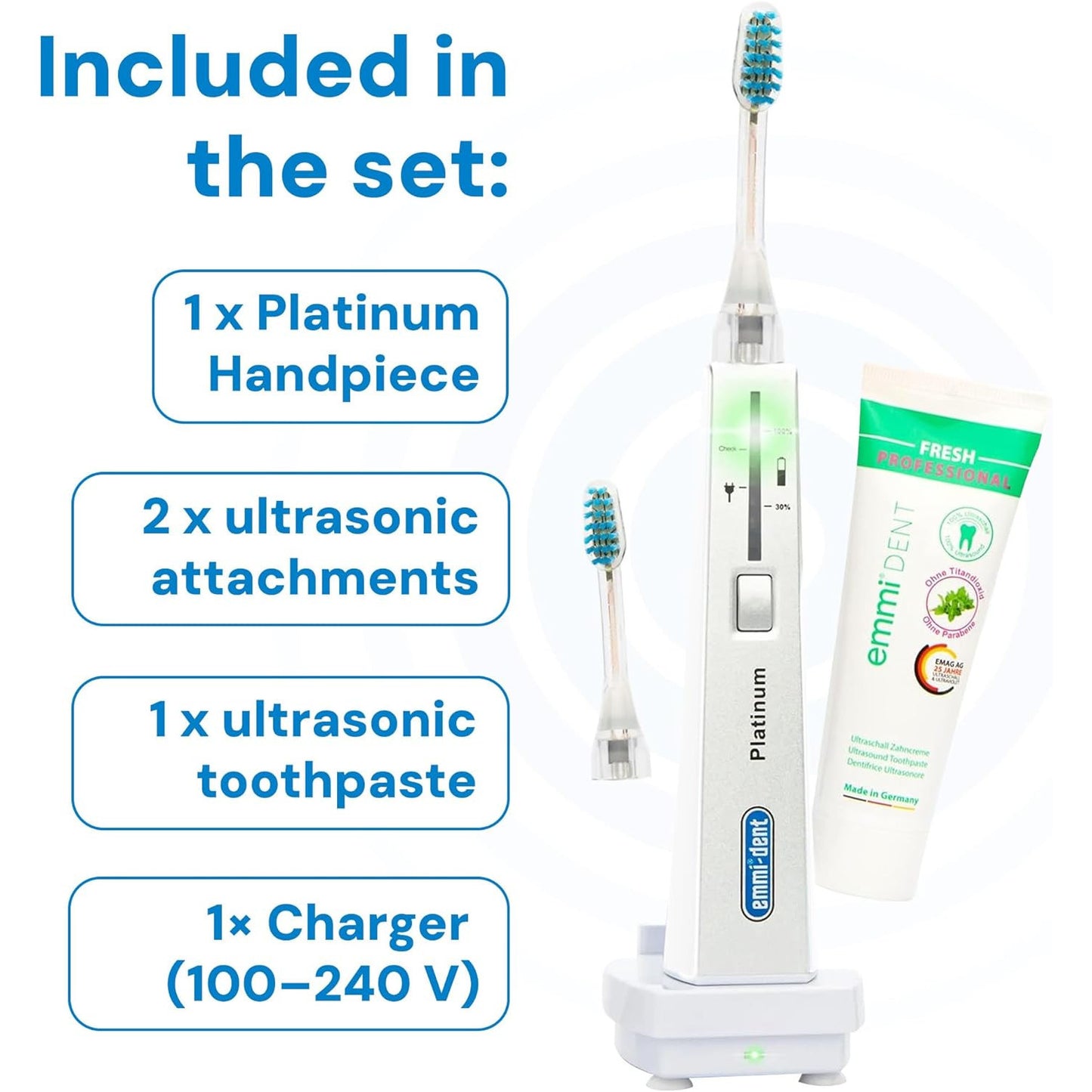 Emmi-dent Platinum Ultrasonic Toothbrush, Rechargeable, 96 Million Vibrations