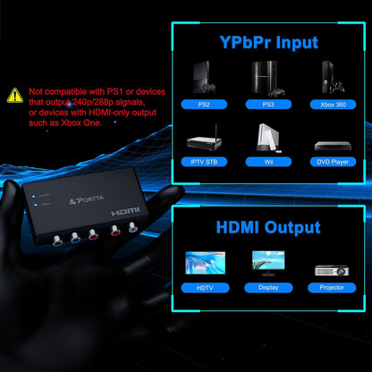 Portta Component to HDMI Converter, YPbPr RGB + R/L Audio, 1080p Support for PS2, PS3, Wii, Xbox