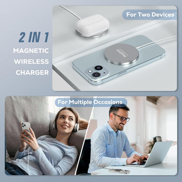 Hoonyer MagEase Magnetic Wireless Charger 15W Mag-Safe Compatible with iPhone 16 15 14 13 12