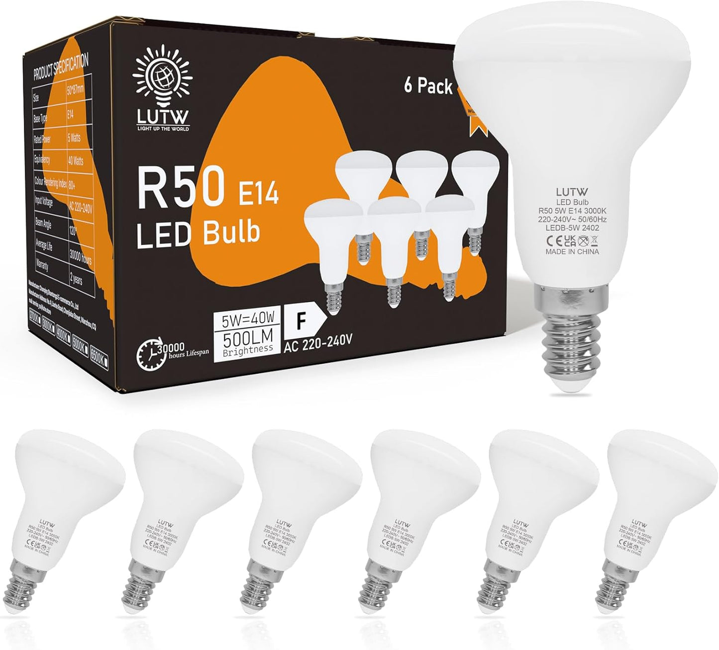 LUTW R50 E14 5W Warm White LED Spotlight 500LM