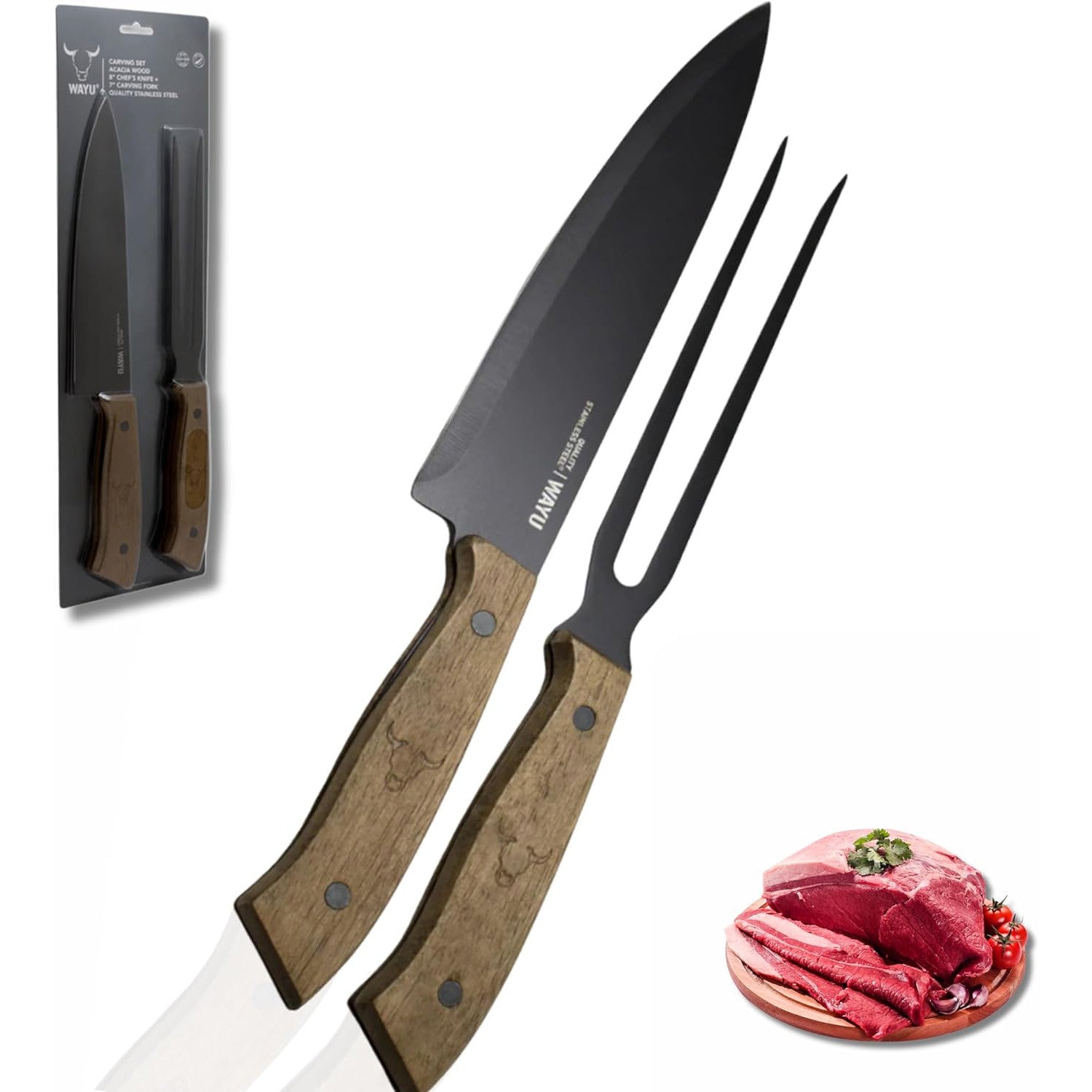 Premium WAYU 2-Piece Grill Set with Titanium Blade and Acacia Wood Handle