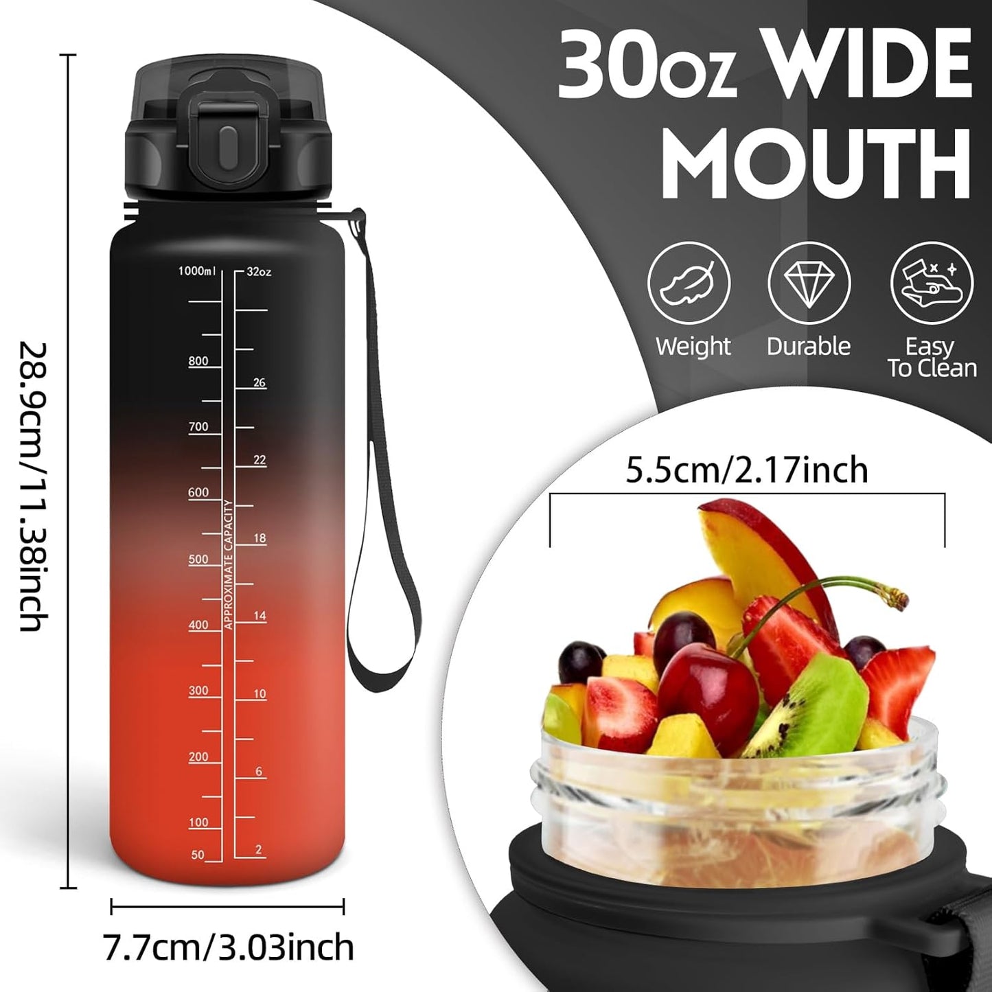 Motswedi 1000ml BPA-Free Leakproof Water Bottle with Time Markings