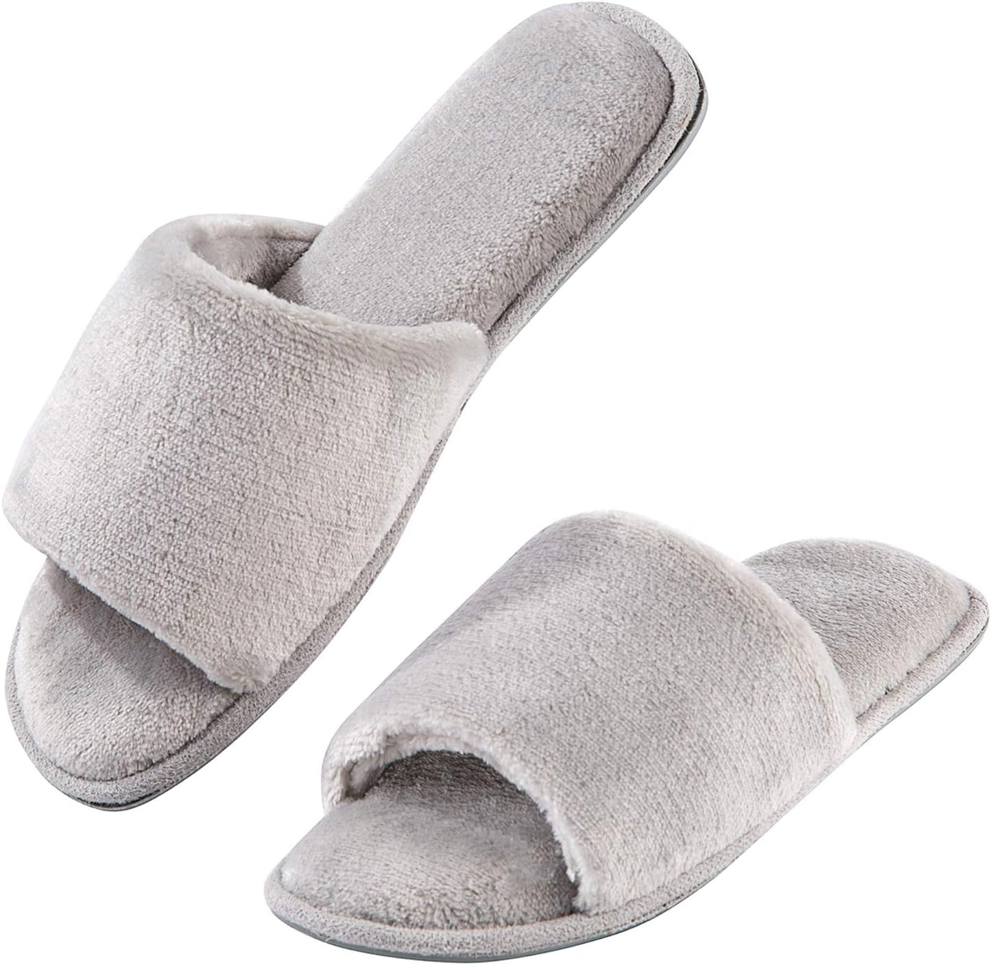 DL Cozy Memory Foam Open Toe Flannel Slippers for Women - Summer Indoor Slides