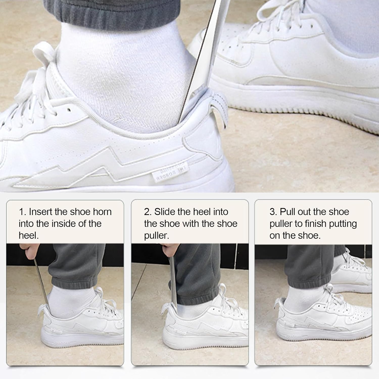 CDRPD Stainless Steel Long Shoehorn with Rubber Grip and Rope