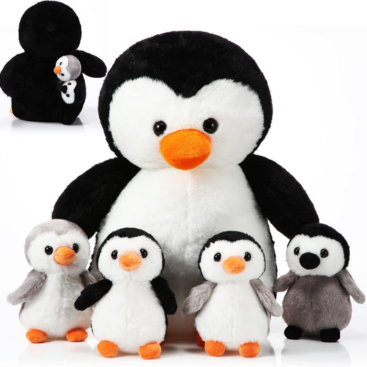 5‑Piece Penguin Plush Set – 14‑Inch Mommy with 4 Baby Penguins