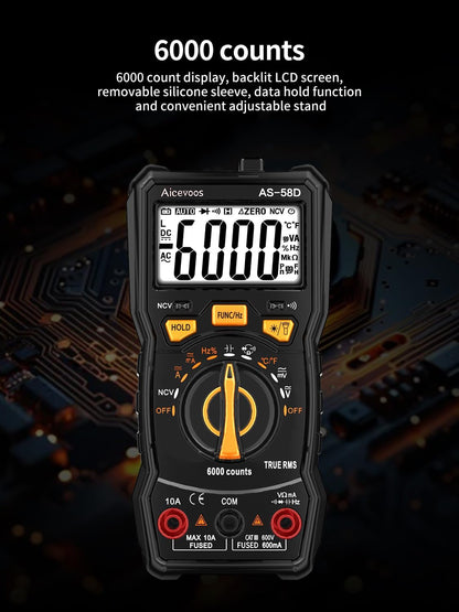 Aicevoos AS-58-1 6000 Counts Auto-Ranging Digital Multimeter Black