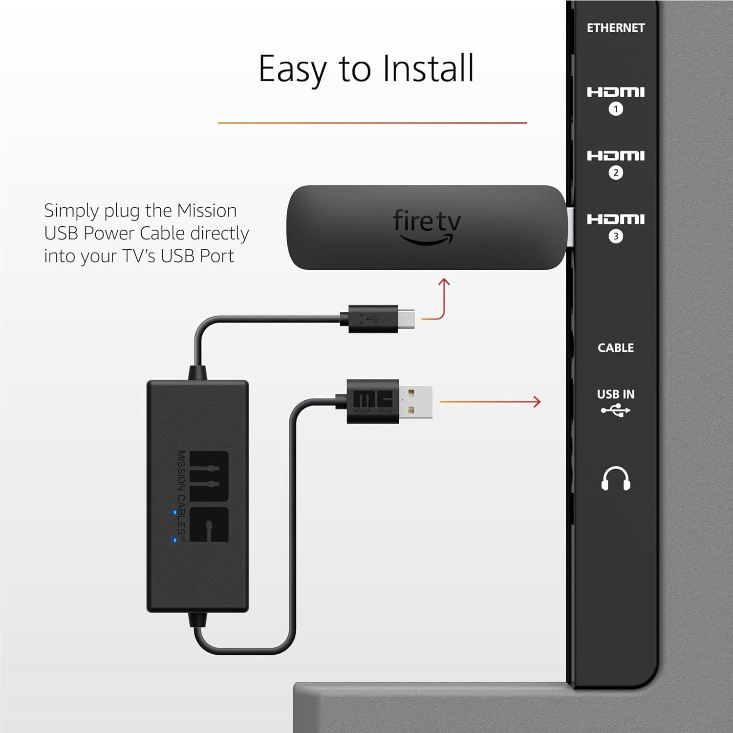 Mission USB Power Cable for Amazon Fire TV Stick – No Adapter Needed