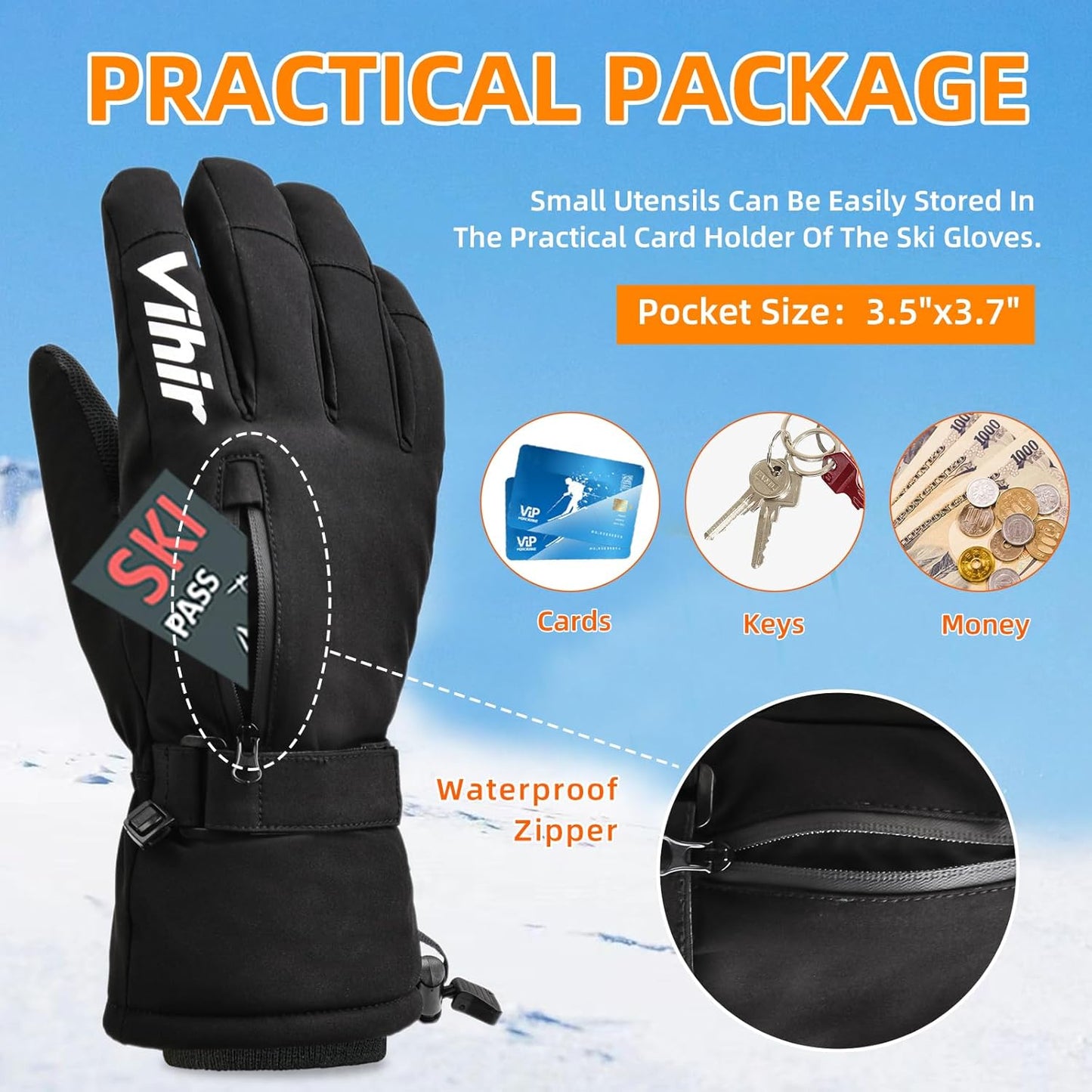 Men's 3M Thinsulate Waterproof Winter Ski Gloves with Touchscreen