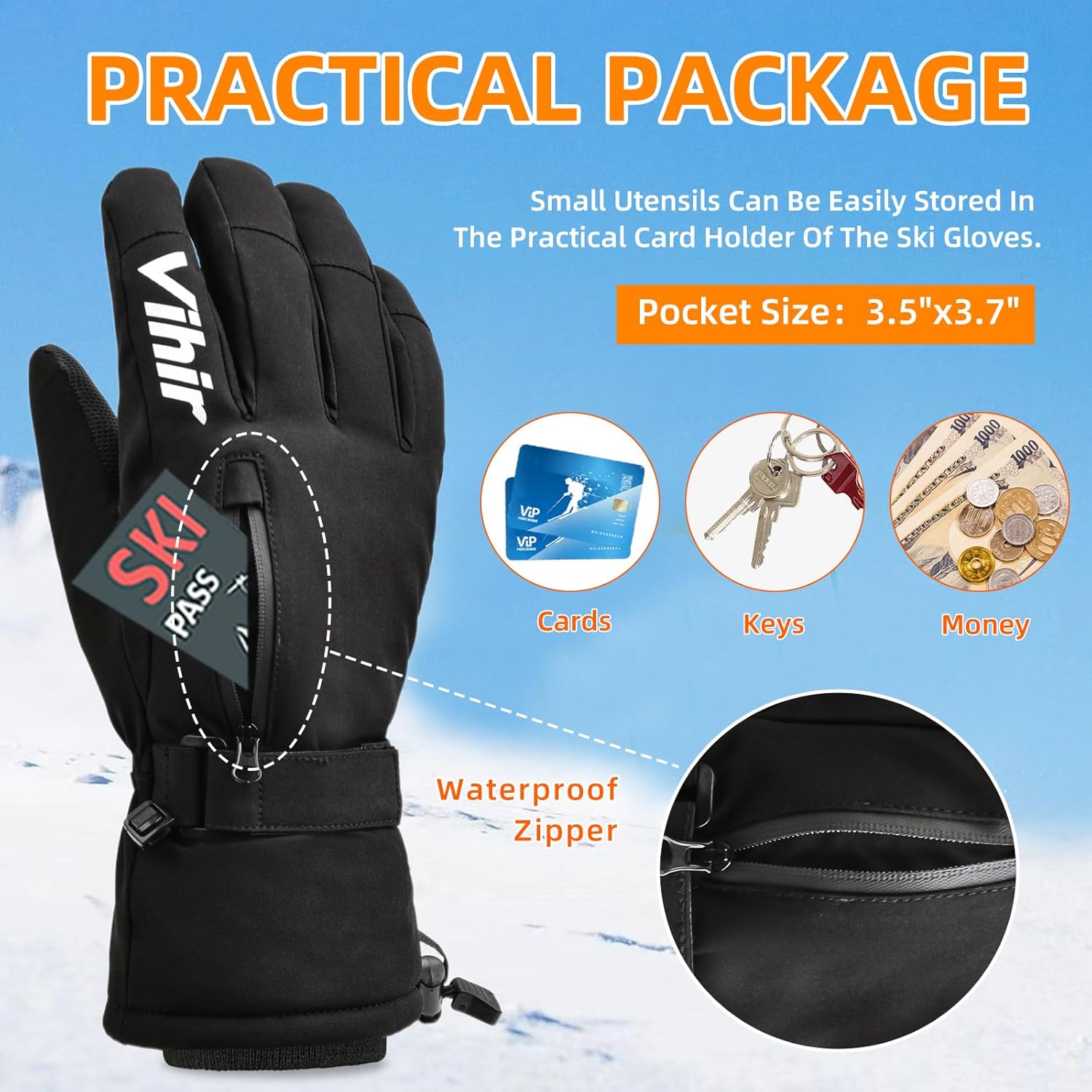 Men's 3M Thinsulate Waterproof Winter Ski Gloves with Touchscreen