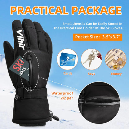 Men's 3M Thinsulate Waterproof Winter Ski Gloves with Touchscreen