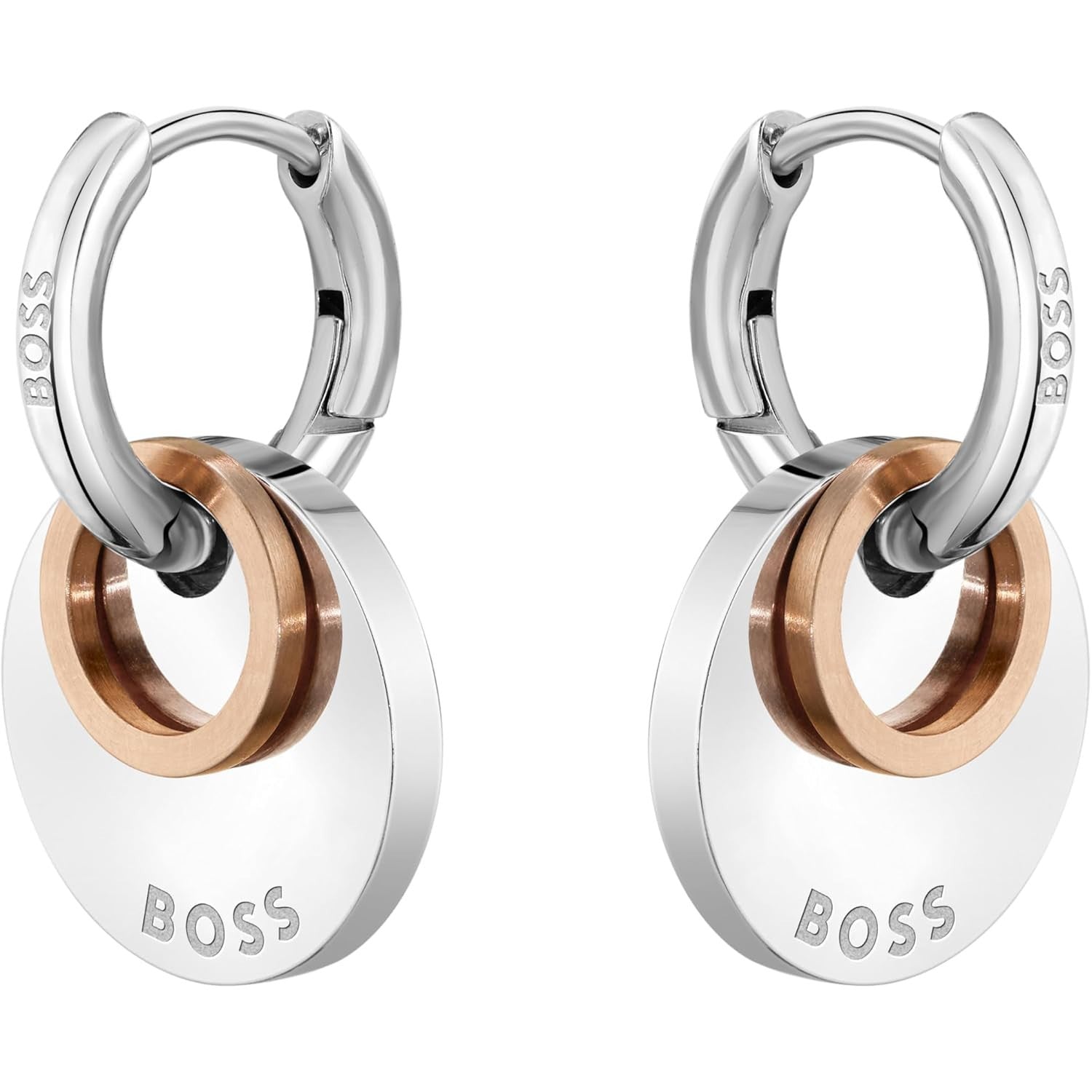 BOSS Women's Medallion Huggie Earrings in Stainless Steel