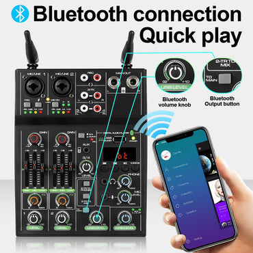 Depusheng 4‑Channel Audio Mixer with Dual Wireless Mic