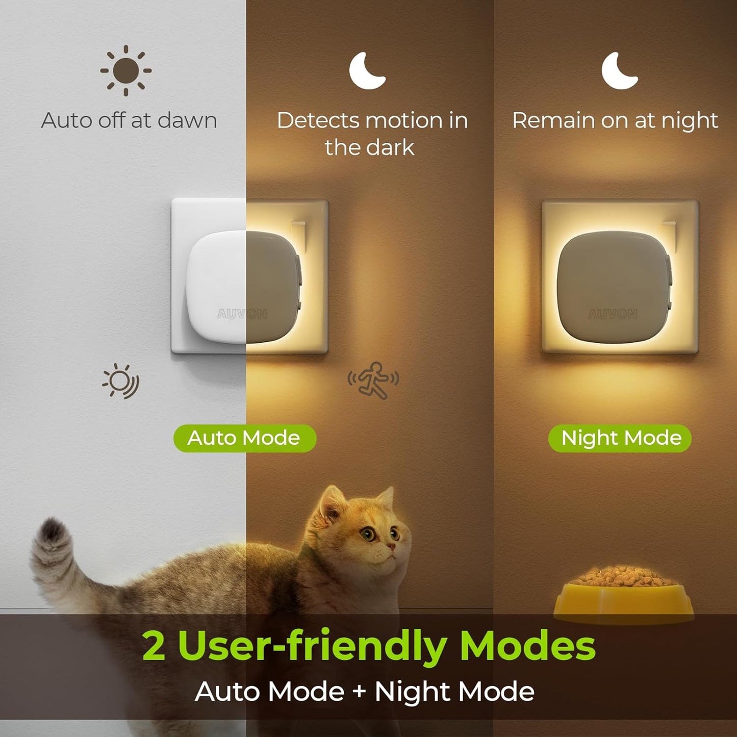 AUVON Adjustable Dimmable Night Light with Motion Sensor (2 Pack)