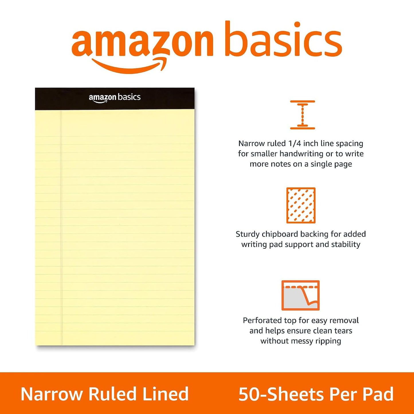 Amazon Basics Narrow Ruled Writing Pad 5x8 Inches 50 Sheets 12-Pack Canary