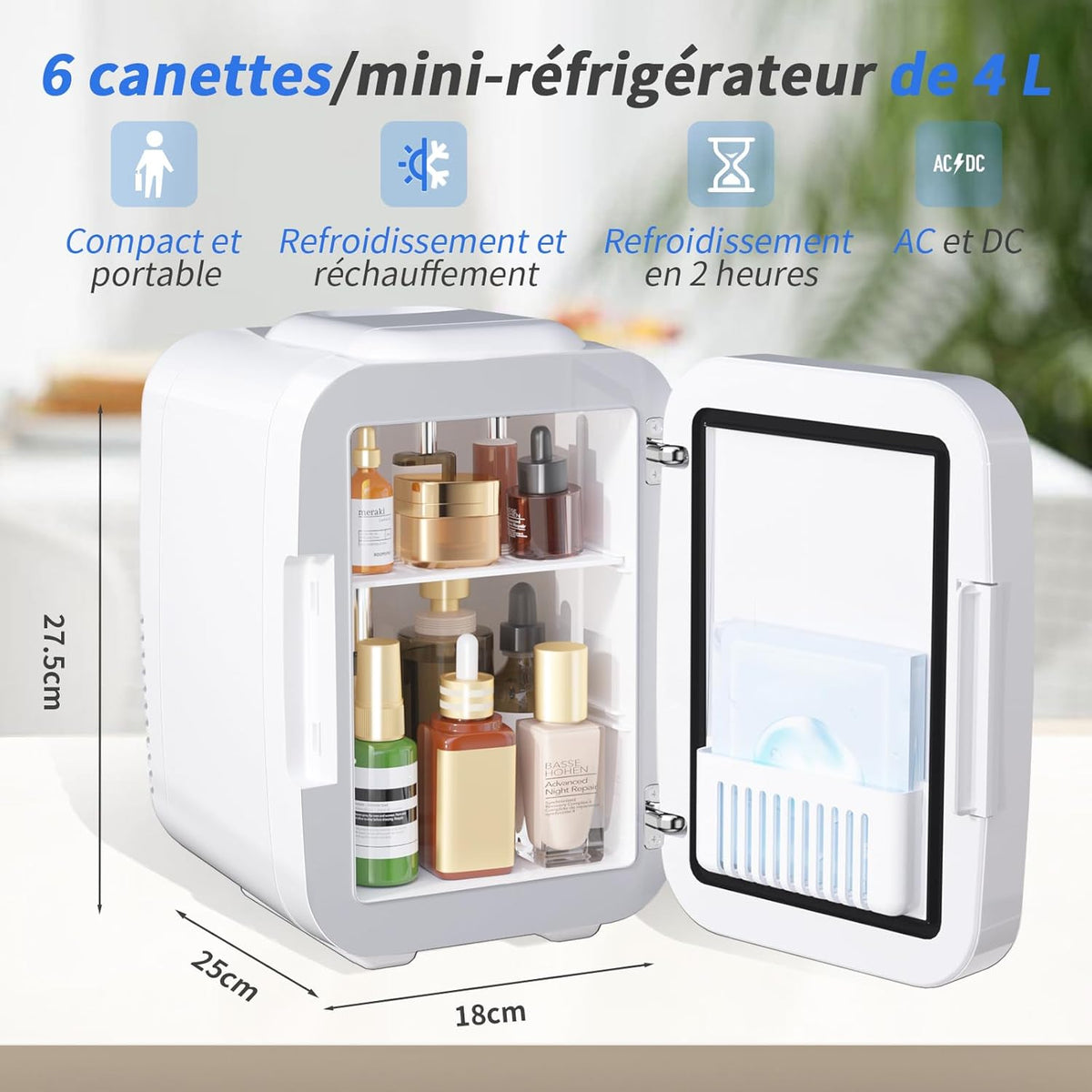 YASHE Portable Mini Skincare Fridge with LED Mirror 4L