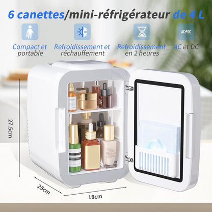 YASHE Portable Mini Skincare Fridge with LED Mirror 4L
