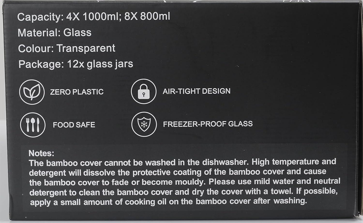 LIBWYS 12-Piece Square Glass Storage Jars with Bamboo Lids