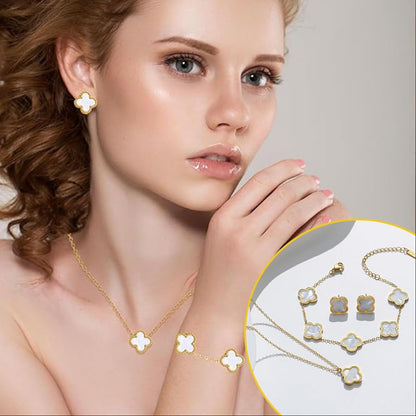 Lucky Four-Leaf Clover Bracelet Set: Elegant Gold-Plated Jewelry Gift for Her