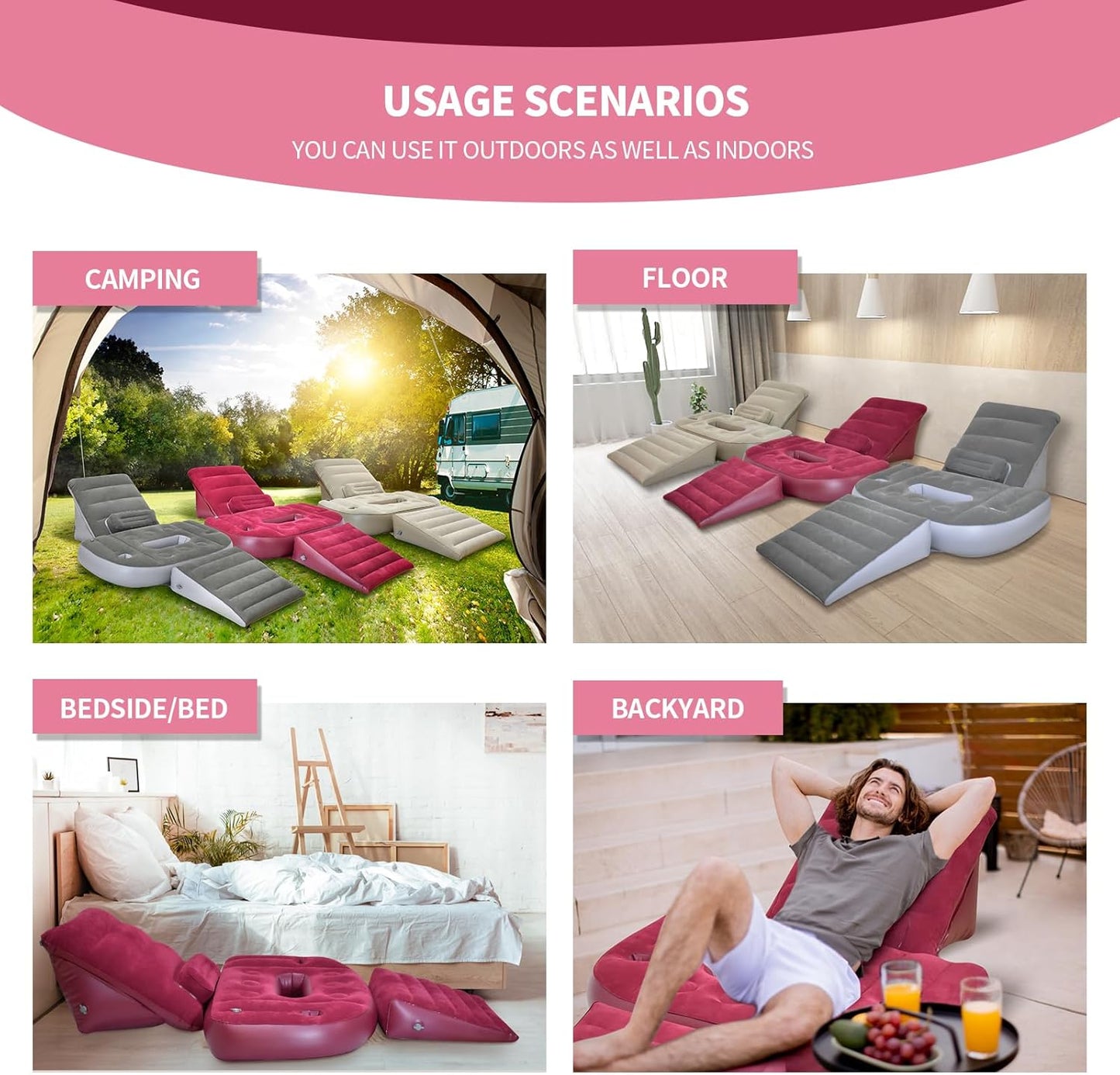 Nevife Adjustable Inflatable Bed Wedge Pillow Set – Red Comfort Support