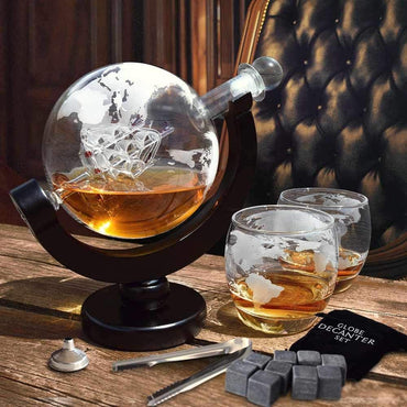 Mikamax Globe Decanter with Two Glasses, 850ml Airtight Carafe - Gomix Brands Outlet