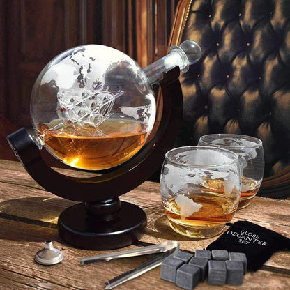Mikamax Globe Decanter with Two Glasses, 850ml Airtight Carafe - Gomix Brands Outlet