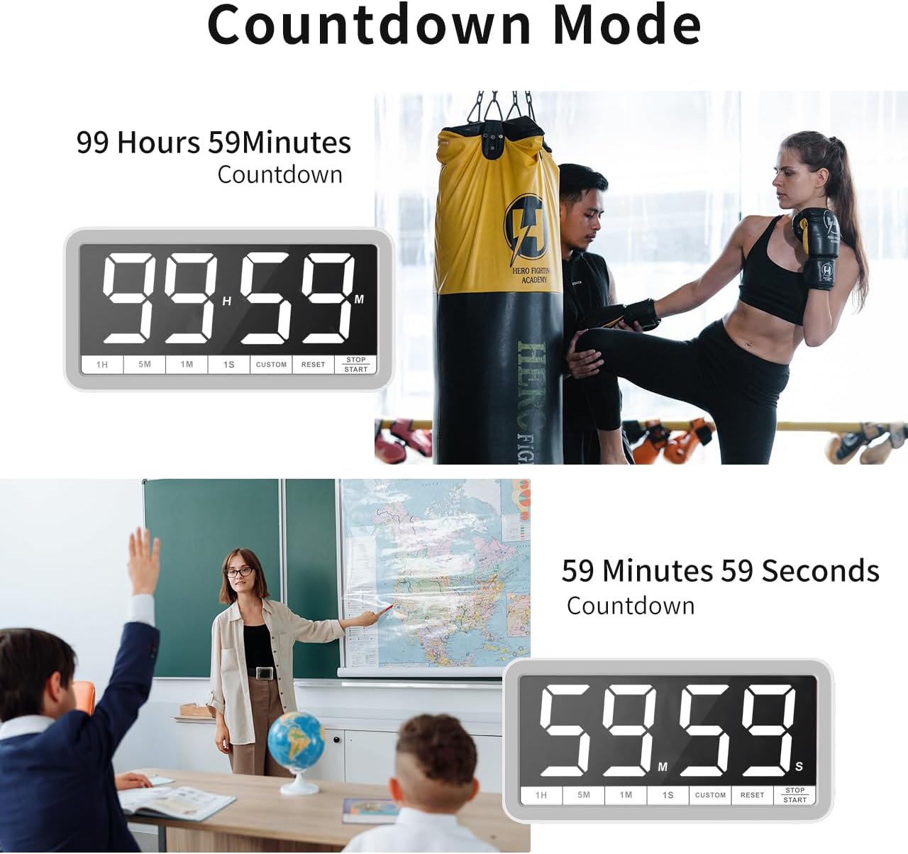 VOCOO Digital Kitchen Timer 7.8" Extra Large Display Magnetic LED White