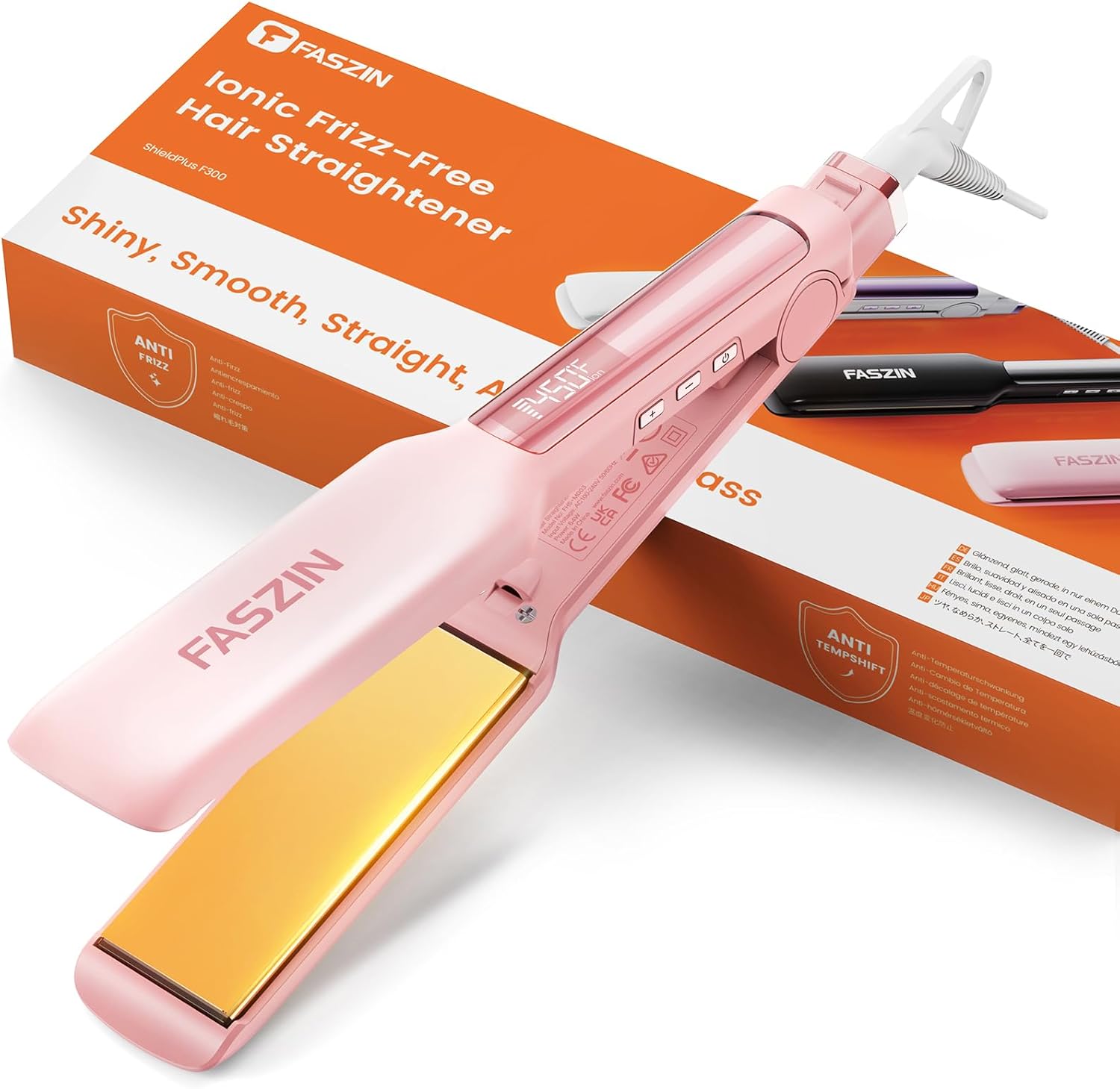 Faszin Professional 1.65" Wide-Plate Titanium Hair Straightener Pink
